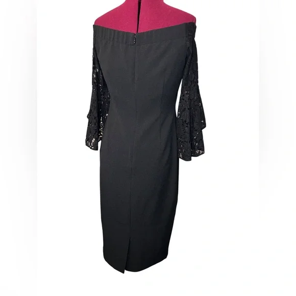 Chelsea28 Black Bell Lace Sleeve Dress Size 6 - Picture 6 of 14